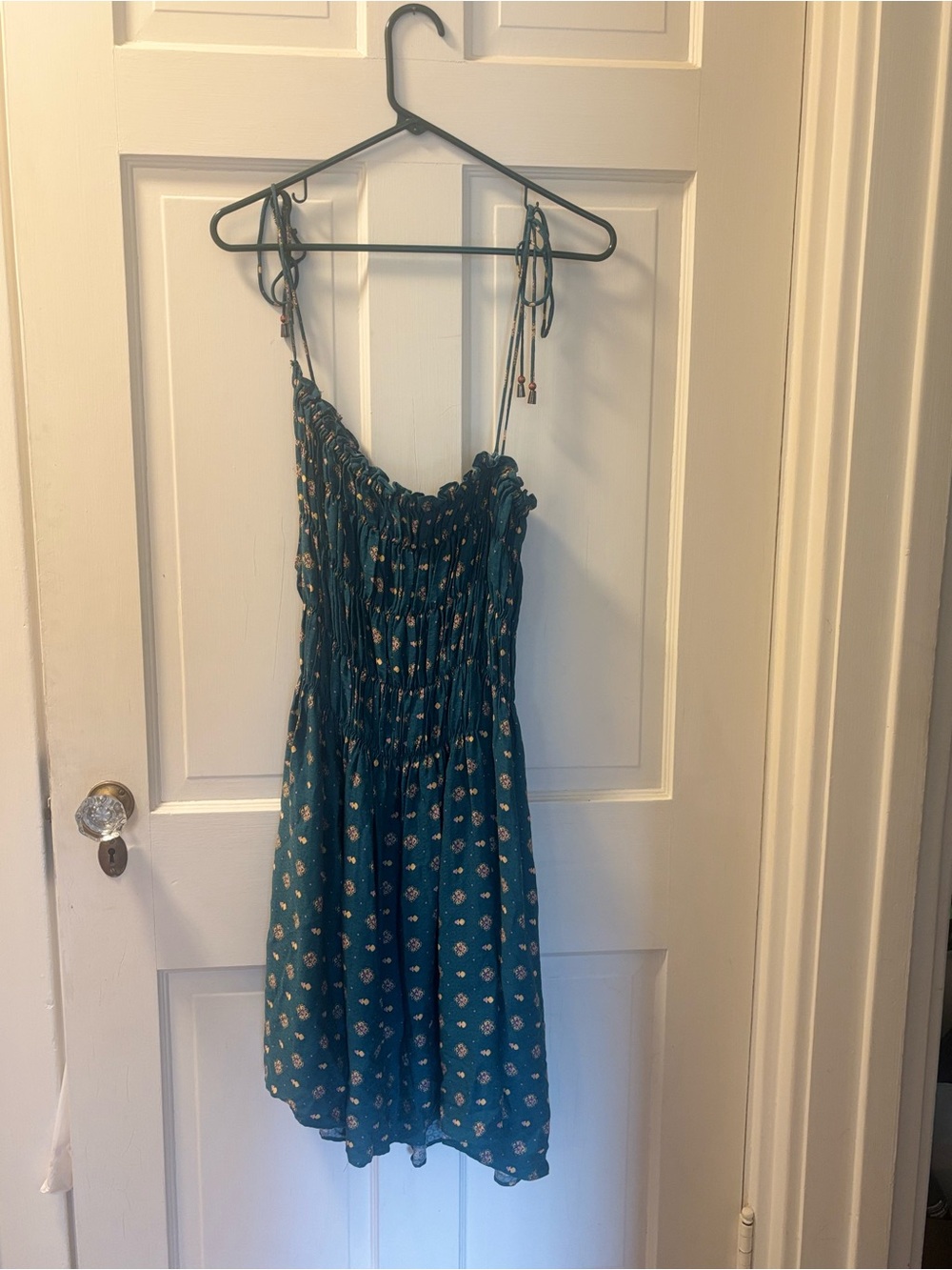 Free People NWT Smocked Teal Floral Spaghetti Strap Sundress
